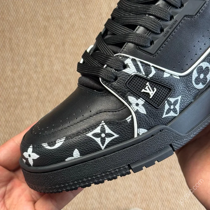 LV Trainer Black Grained Leather White Logo New Packaging