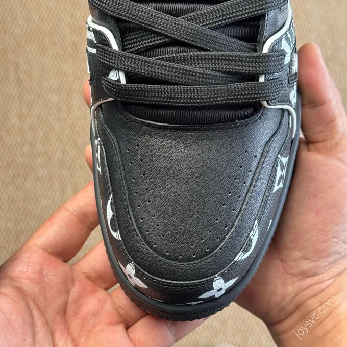 LV Trainer Black Grained Leather White Logo New Packaging