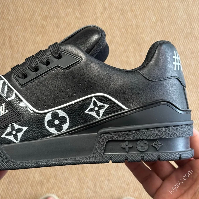 LV Trainer Black Grained Leather White Logo New Packaging