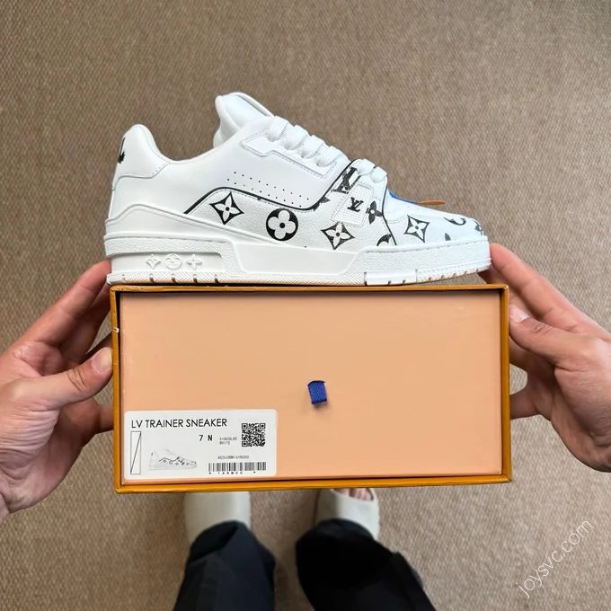 LV Trainer White Grained Leather Black Logo New Packaging