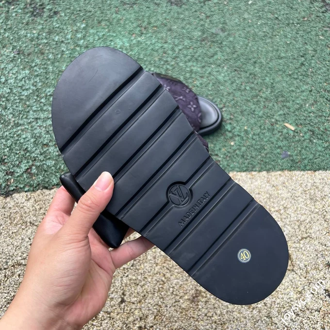 LOUIS VUITTON Monogram Print One-Strap Slides Black Purple