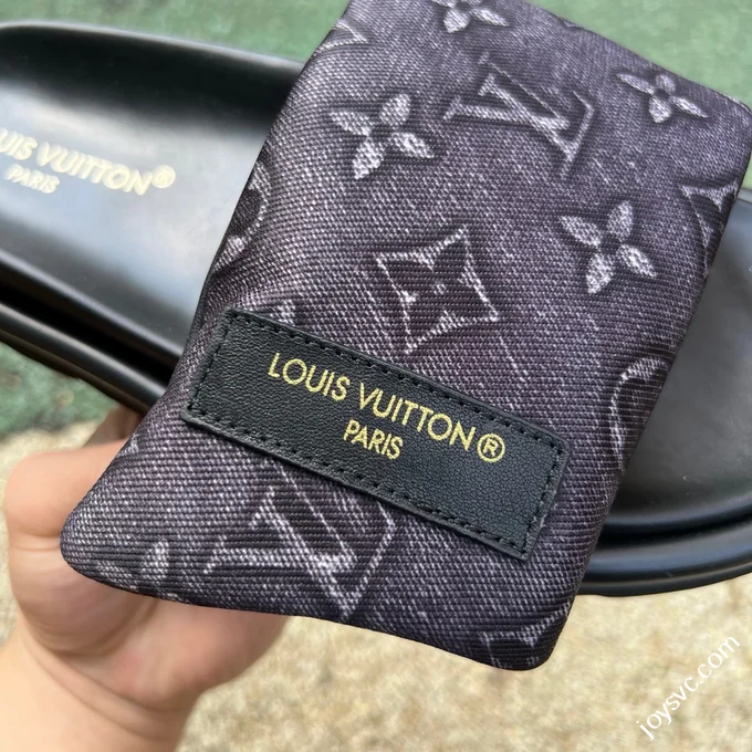 LOUIS VUITTON Monogram Print One-Strap Slides Black Purple