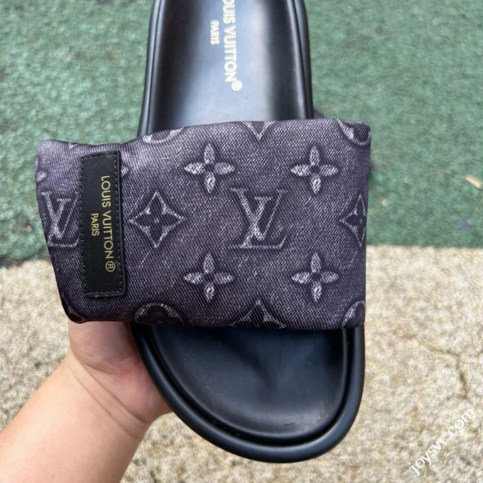LOUIS VUITTON Monogram Print One-Strap Slides Black Purple