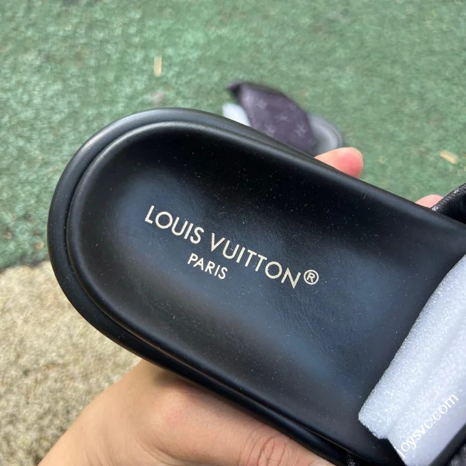 LOUIS VUITTON Monogram Print One-Strap Slides Black Purple