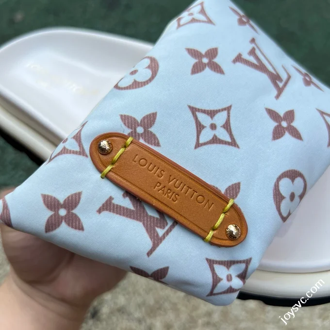 LOUIS VUITTON Monogram Print One-Strap Slides White Brown