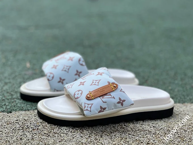 LOUIS VUITTON Monogram Print One-Strap Slides White Brown