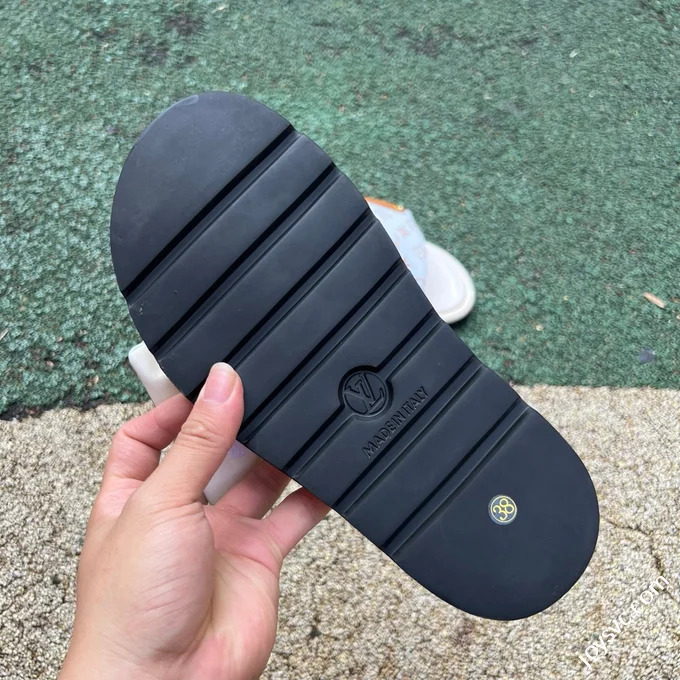 LOUIS VUITTON Monogram Print One-Strap Slides White Brown