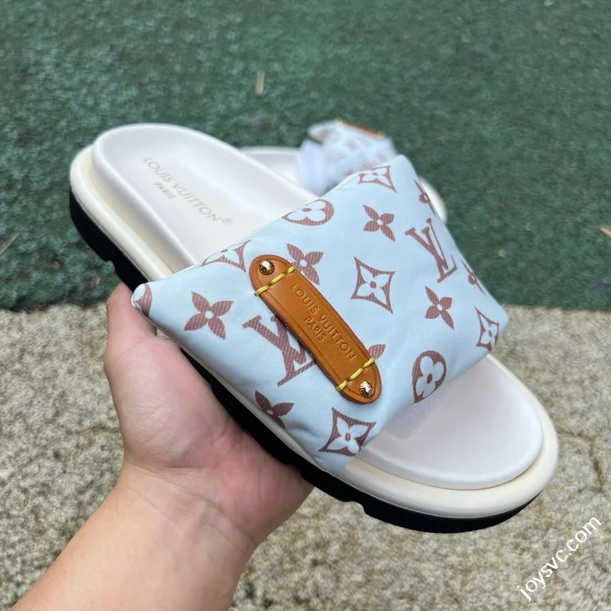 LOUIS VUITTON Monogram Print One-Strap Slides White Brown