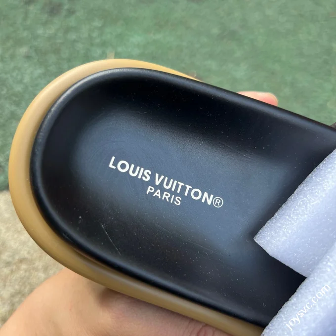 LOUIS VUITTON Monogram Print One-Strap Slides Brown