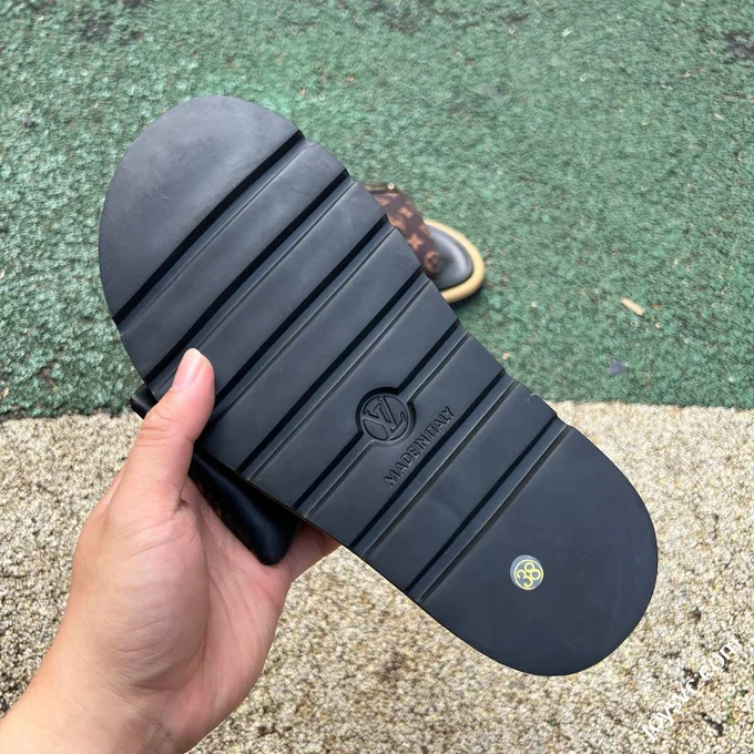 LOUIS VUITTON Monogram Print One-Strap Slides Brown