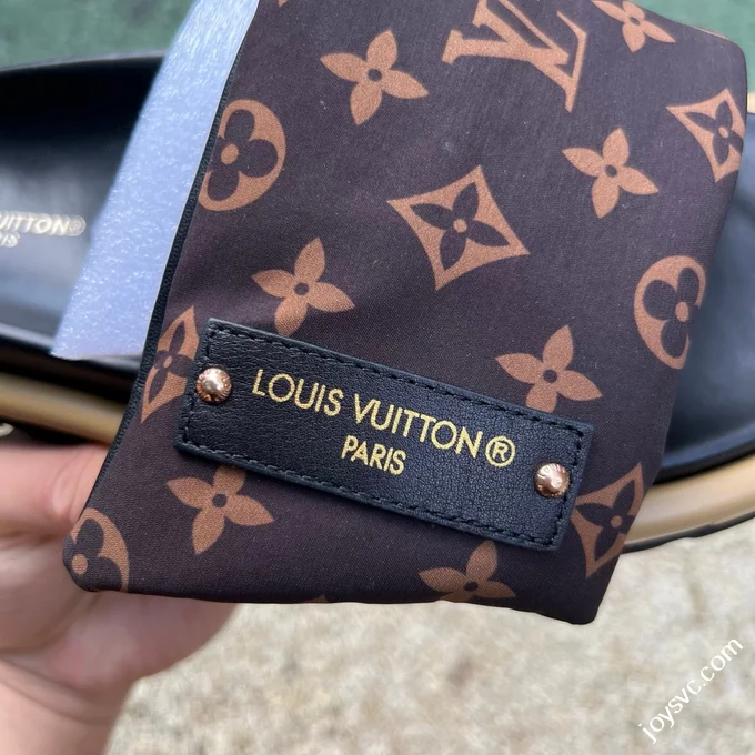 LOUIS VUITTON Monogram Print One-Strap Slides Brown