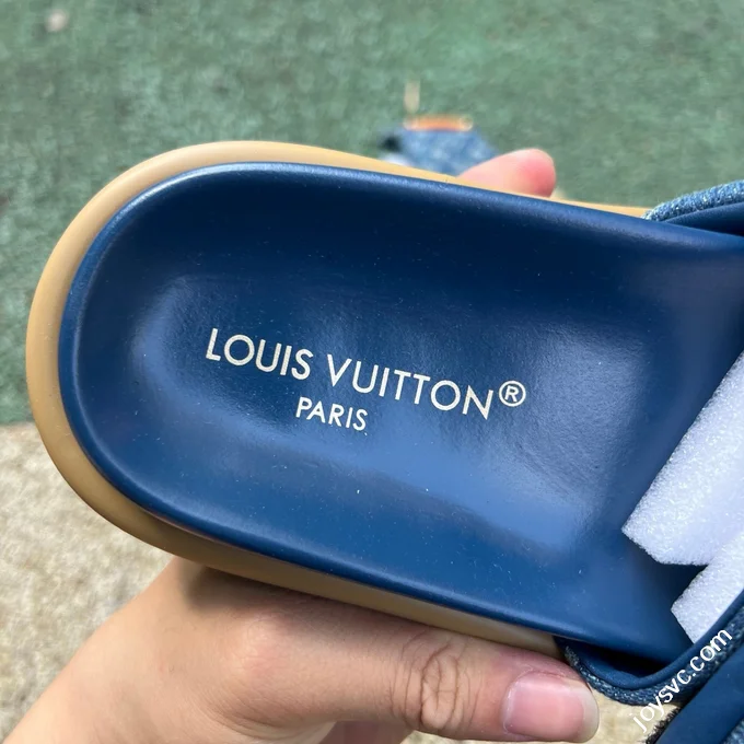 LOUIS VUITTON Monogram Print One-Strap Slides Blue