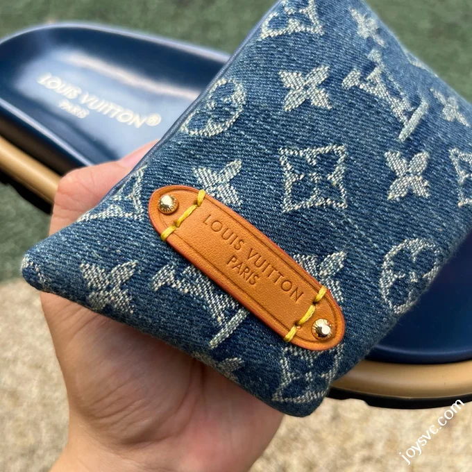 LOUIS VUITTON Monogram Print One-Strap Slides Blue