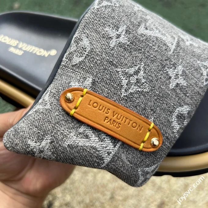 LOUIS VUITTON Monogram Print One-Strap Slides Grey