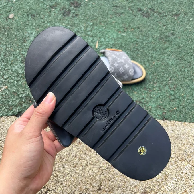 LOUIS VUITTON Monogram Print One-Strap Slides Grey
