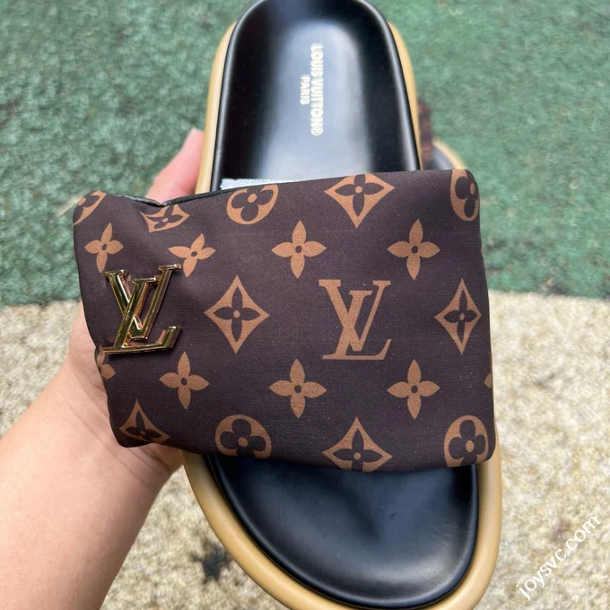 LOUIS VUITTON Monogram Print One-Strap Slides Brown Black