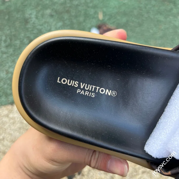 LOUIS VUITTON Monogram Print One-Strap Slides Brown Black