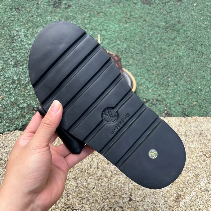LOUIS VUITTON Monogram Print One-Strap Slides Brown Black