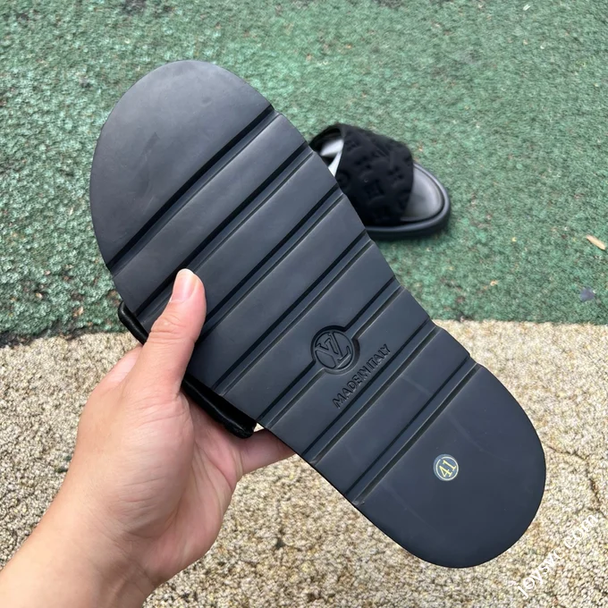 LOUIS VUITTON Monogram Print One-Strap Slides Black