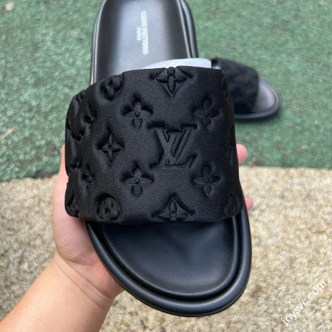 LOUIS VUITTON Monogram Print One-Strap Slides Black