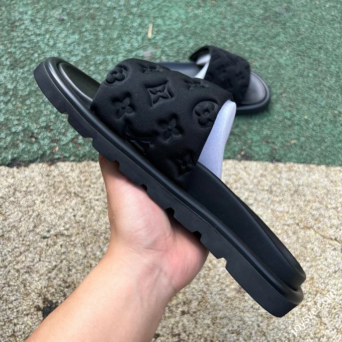 LOUIS VUITTON Monogram Print One-Strap Slides Black