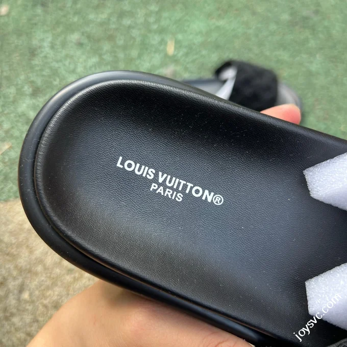 LOUIS VUITTON Monogram Print One-Strap Slides Black