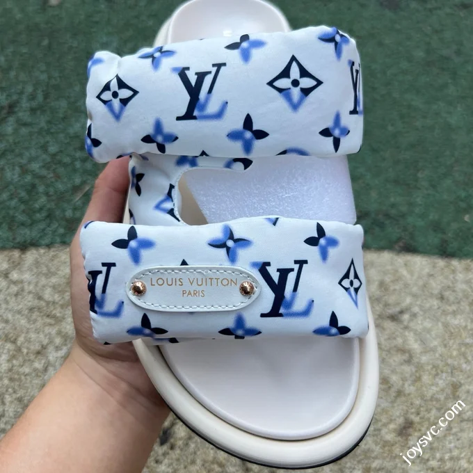 LOUIS VUITTON Pool Pillow Comfort Slides White Blue