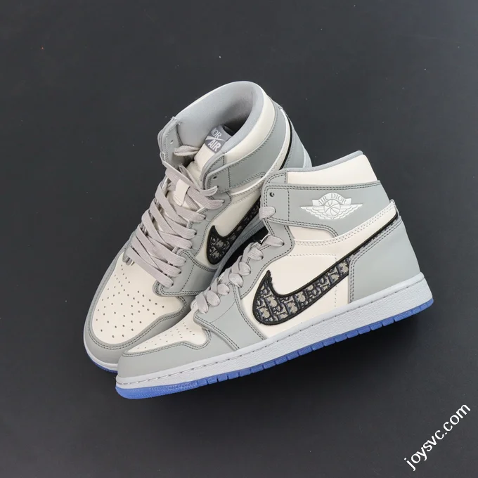 AJ1 Dior High OG White Grey Sneakers