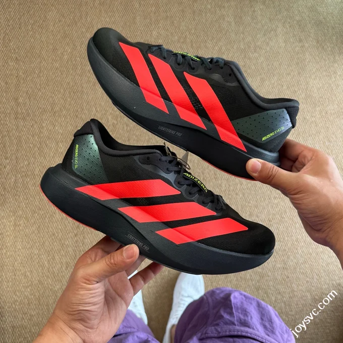 AD Adizero Evo SL Adidas Marathon Running Shoes Q Elastic Cushioning Black Red JR3414