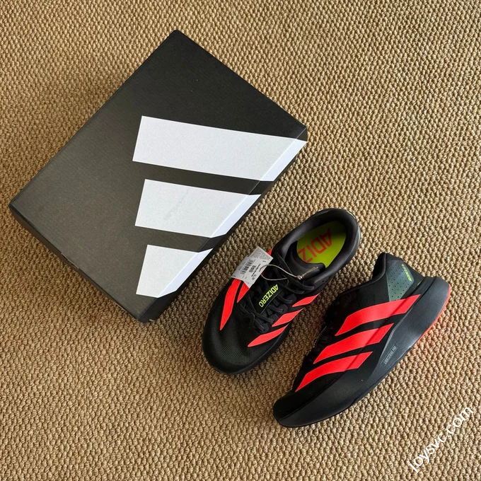 AD Adizero Evo SL Adidas Marathon Running Shoes Q Elastic Cushioning Black Red JR3414