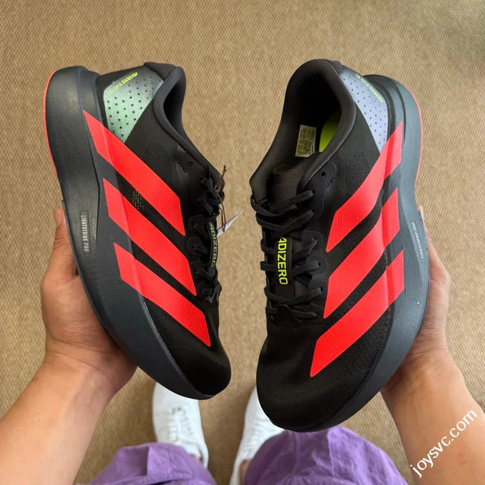 AD Adizero Evo SL Adidas Marathon Running Shoes Q Elastic Cushioning Black Red JR3414