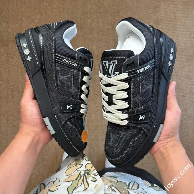 LV Trainer Washed Denim Black New Packaging Original Last Foshan Factory