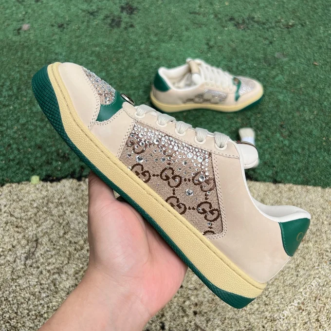 Gucci Screener Canvas Leather Dirty Look Grey Green Sneakers