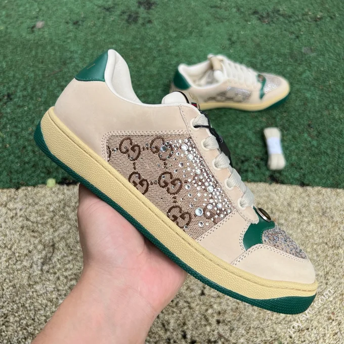 Gucci Screener Canvas Leather Dirty Look Grey Green Sneakers