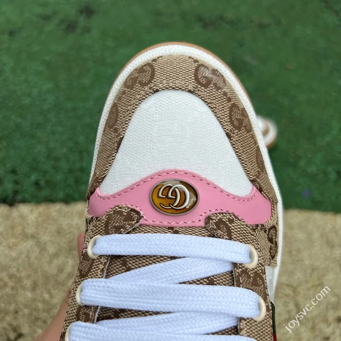 Gucci Screener White Brown Pink Detail Sneakers
