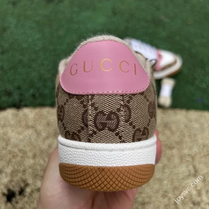 Gucci Screener White Brown Pink Detail Sneakers