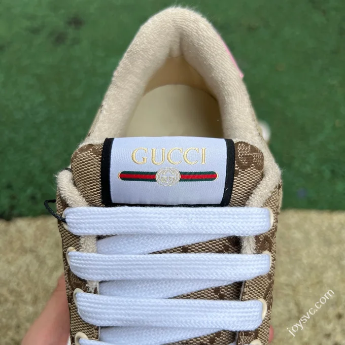 Gucci Screener White Brown Pink Detail Sneakers