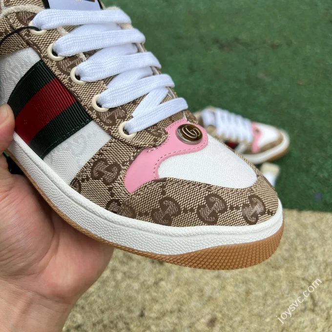 Gucci Screener White Brown Pink Detail Sneakers