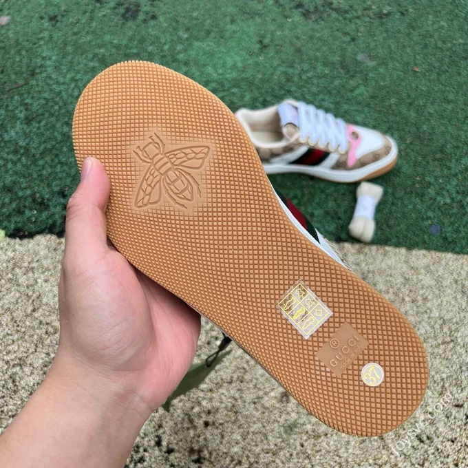 Gucci Screener White Brown Pink Detail Sneakers