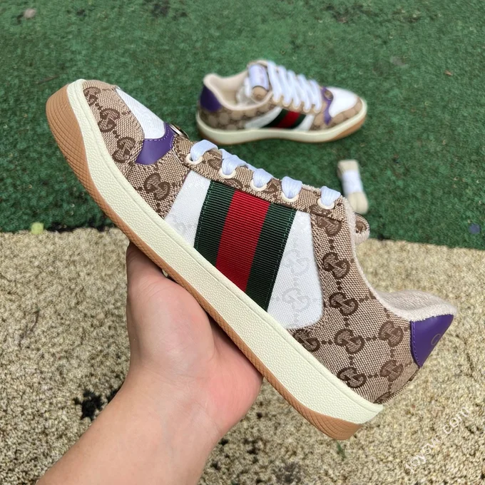 Gucci Screener White Brown Purple Detail Sneakers