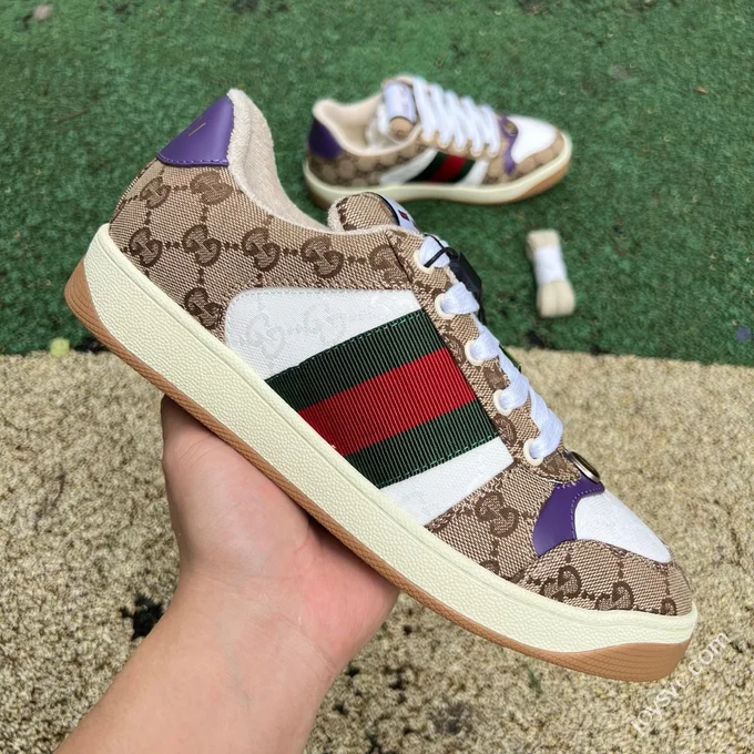 Gucci Screener White Brown Purple Detail Sneakers