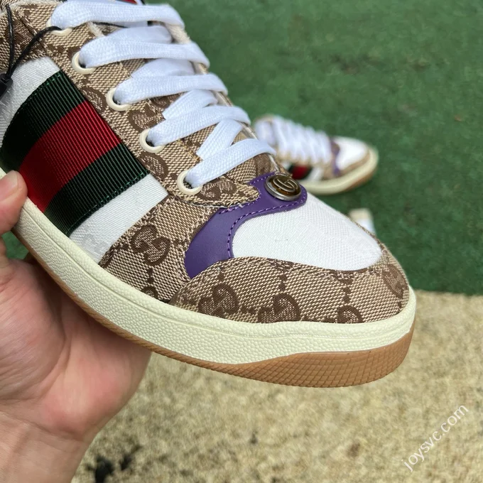 Gucci Screener White Brown Purple Detail Sneakers
