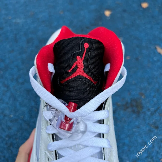 AJ5 White Red Fire Red Black Tongue Sneakers HQ7978-101