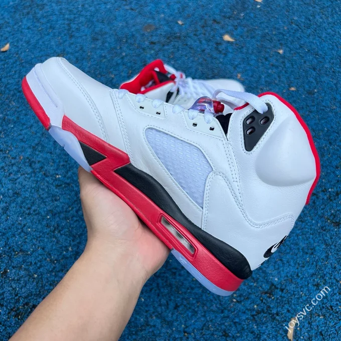 AJ5 White Red Fire Red Black Tongue Sneakers HQ7978-101