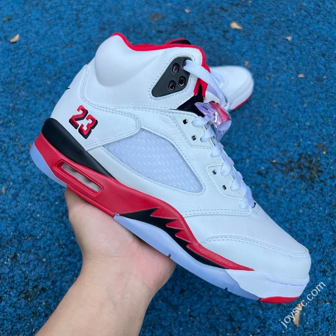 AJ5 White Red Fire Red Black Tongue Sneakers HQ7978-101