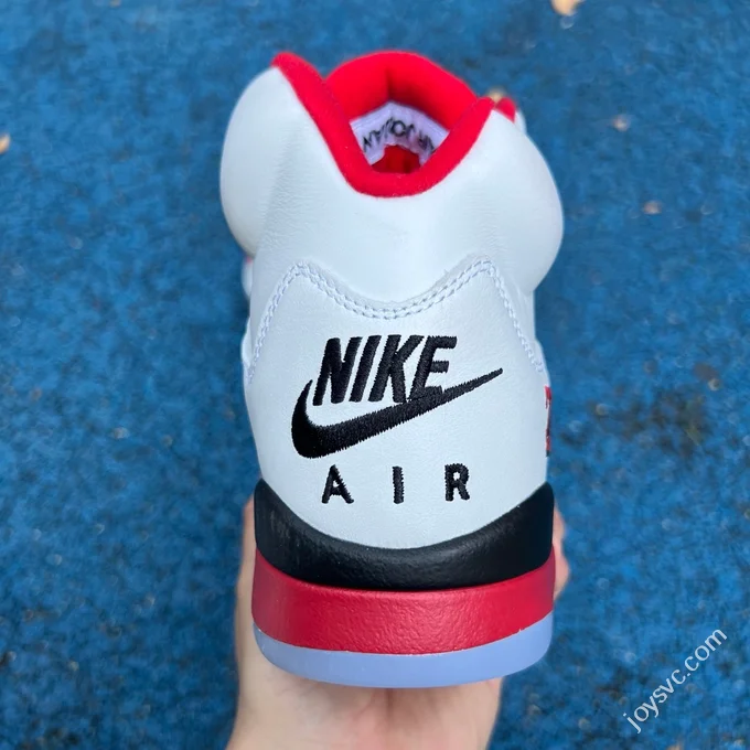 AJ5 White Red Fire Red Black Tongue Sneakers HQ7978-101