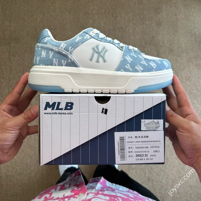 MLB Chunky Liner College Style Platform Sneakers Light Blue White 3ASXS015N (GP002)