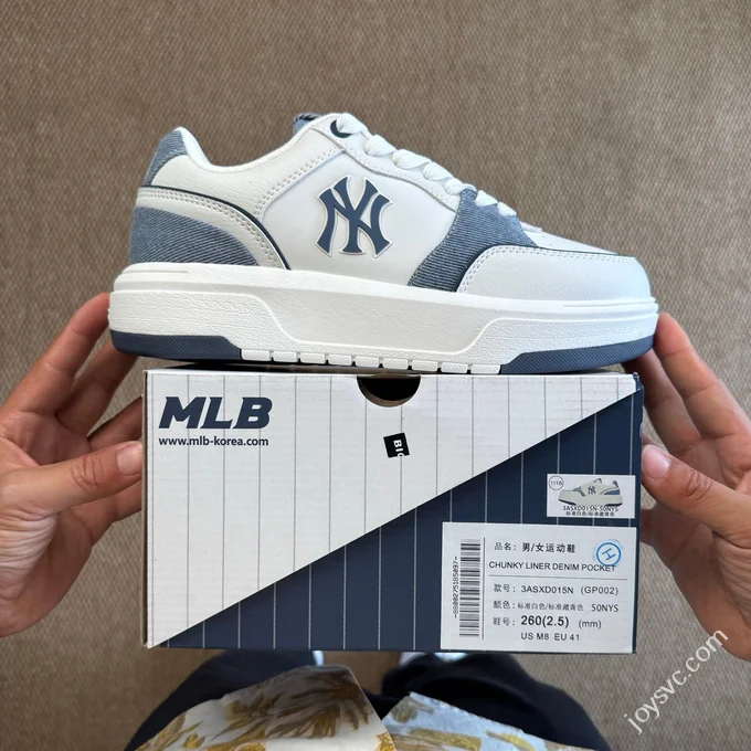 MLB Chunky Liner College Style Platform Sneakers White Cyan 3ASXD015N (GP002)