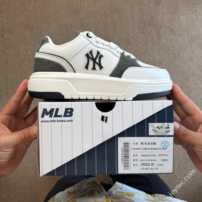 MLB Chunky Liner College Style Platform Sneakers Denim Black White 3ASXD015N (GP002)