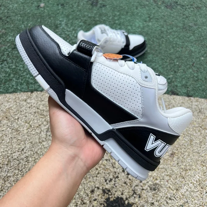 LOUIS VUITTON Trainer Floral Velcro Black White Sneakers